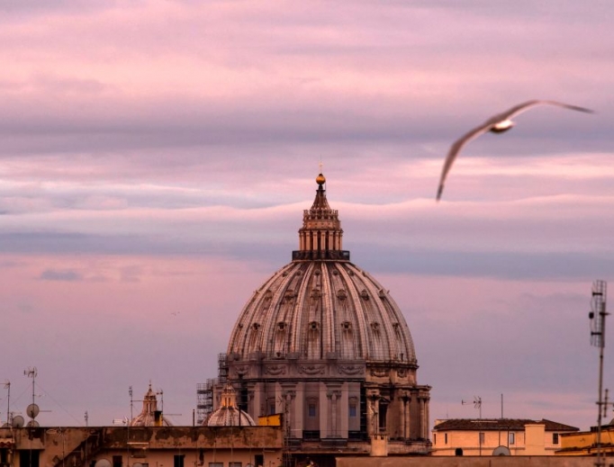 A seagull flies near the Vatican’s St. Peter’s Basilica on April 23 during Italy’s lockdown aimed at curbing the spread of the COVID-19 infection, caused by the novel coronavirus, which is also impacting the finances of the Holy See. A seagull flies near the Vatican’s St. Peter’s Basilica on April 23 during Italy’s lockdown aimed at curbing the spread of the COVID-19 infection, caused by the novel coronavirus, which is also impacting the finances of the Holy See.