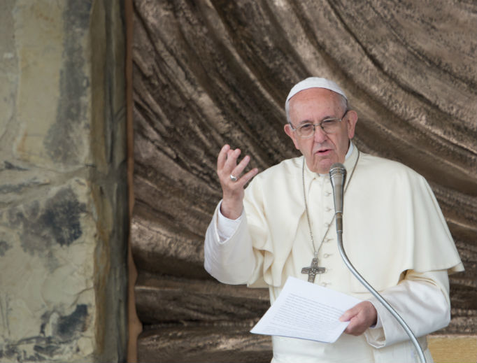 Pope Francis is shown May 10 at the 'Maria Theotokos' shrine in Loppiano, Italy. Pope Francis is shown May 10 at the 'Maria Theotokos' shrine in Loppiano, Italy.
