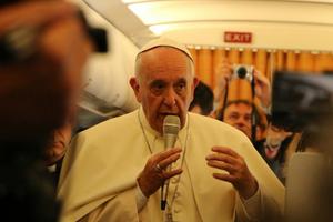 Pope Francis speaks to journalists on the papal flight from Rome to Armenia on June 24, 2016. Pope Francis speaks to journalists on the papal flight from Rome to Armenia on June 24, 2016.