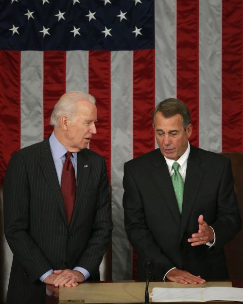Vice President Joe Biden (l) and Speaker of the House John Boehner talk in the House Chamber at the U.S. Capitol on March 25. Vice President Joe Biden (l) and Speaker of the House John Boehner talk in the House Chamber at the U.S. Capitol on March 25.