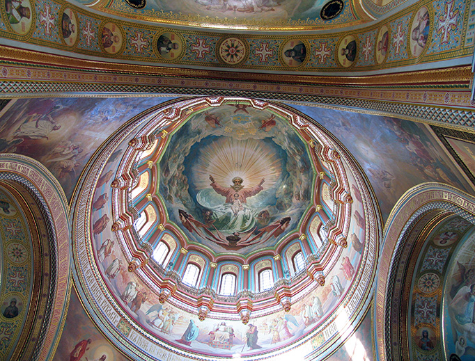 The interior of the Cathedral of Christ the Saviour in Moscow, which was destroyed by the Communists in 1931 and rebuilt in the 1990s. The interior of the Cathedral of Christ the Saviour in Moscow, which was destroyed by the Communists in 1931 and rebuilt in the 1990s.