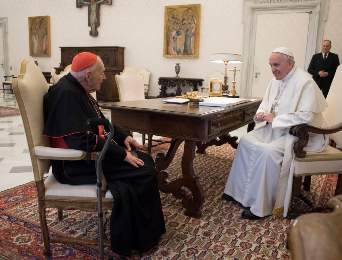 Cardinal Theodore McCarrick meets with Pope Francis in July 2018. Cardinal Theodore McCarrick meets with Pope Francis in July 2018.