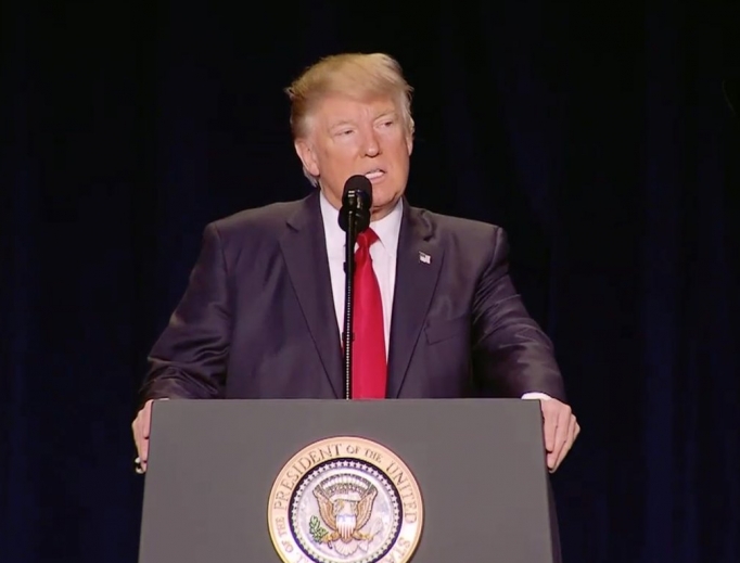 President Donald Trump addresses those gathered for the National Prayer Breakfast on Feb. 2. President Donald Trump addresses those gathered for the National Prayer Breakfast on Feb. 2.