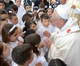 Pope Francis meets with first Communicants May 26 at Sts. Elizabeth and Zechariah parish in Rome. Pope Francis meets with first Communicants May 26 at Sts. Elizabeth and Zechariah parish in Rome.