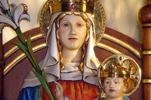 The statue of Our Lady of Walsingham in the Slipper Chapel, Walsingham, Norfolk, England.