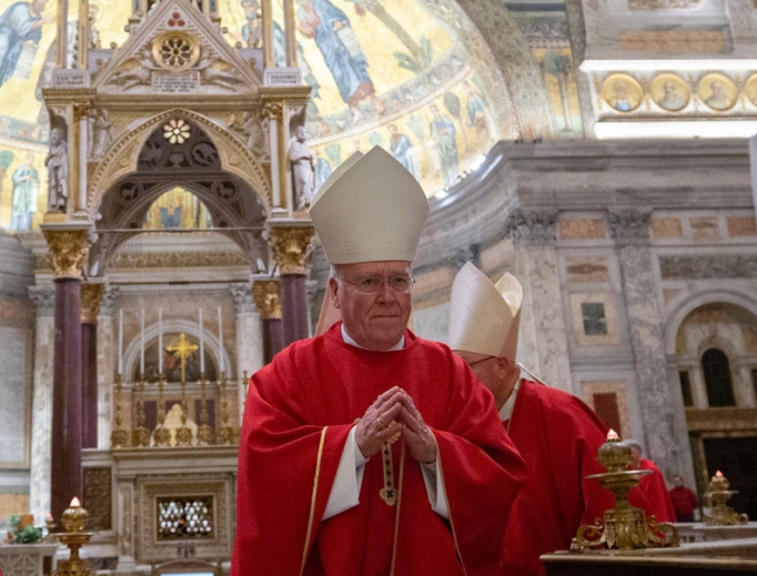 Bishop Richard Malone of Buffalo, New York, celebrated Mass inside the Basilica of St. Paul Outside the Walls with members of the U.S. Conference of Catholic Bishops' Region II during their ad limina visit in Rome Nov. 12. Bishop Richard Malone of Buffalo, New York, celebrated Mass inside the Basilica of St. Paul Outside the Walls with members of the U.S. Conference of Catholic Bishops' Region II during their ad limina visit in Rome Nov. 12.