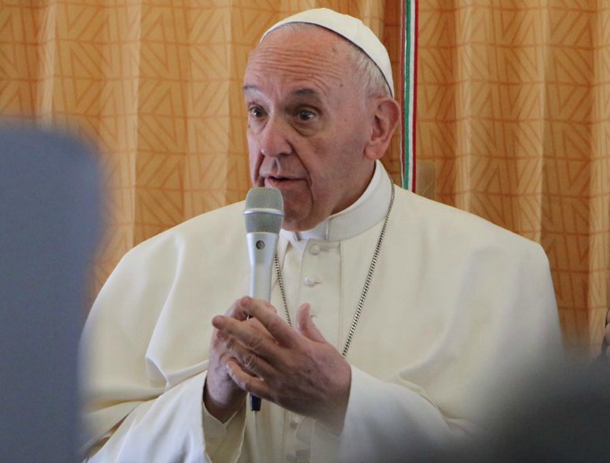 Pope Francis aboard the papal plane April 28. Pope Francis aboard the papal plane April 28.