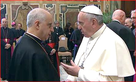 Pope Francis meeting Archbishop Rino Fisichella, president of the Pontifical Council for Promoting the New Evangelization, after delivering today's address. Pope Francis meeting Archbishop Rino Fisichella, president of the Pontifical Council for Promoting the New Evangelization, after delivering today's address.
