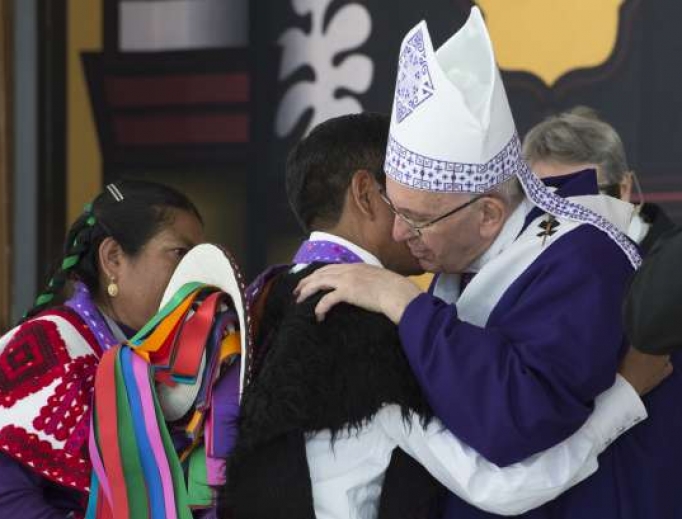 Pope Francis celebrates Mass with representatives of the indigenous communities of Chiapas in San Cristóbal de Las Casas on Feb. 15, 2016. Pope Francis celebrates Mass with representatives of the indigenous communities of Chiapas in San Cristóbal de Las Casas on Feb. 15, 2016.