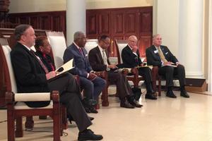 Civil and religious leaders gathered in Birmingham at Samford University's Beeson Divinity School to discuss racial reconciliation. Civil and religious leaders gathered in Birmingham at Samford University's Beeson Divinity School to discuss racial reconciliation.