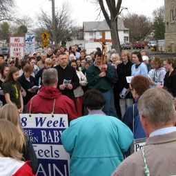 A priest leads pro-lifers in prayer outside the Northern Illinois Women’s Center in 2010. A priest leads pro-lifers in prayer outside the Northern Illinois Women’s Center in 2010.