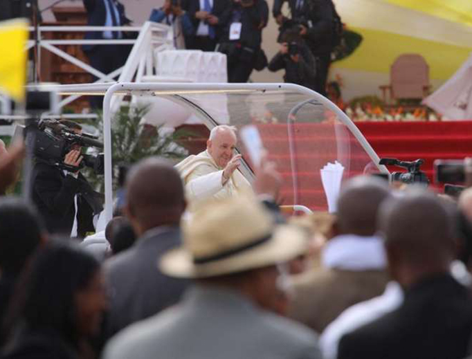 Pope Francis arrives for Mass in Antananarivo, Madagascar Sept. 8, 2019. Pope Francis arrives for Mass in Antananarivo, Madagascar Sept. 8, 2019.