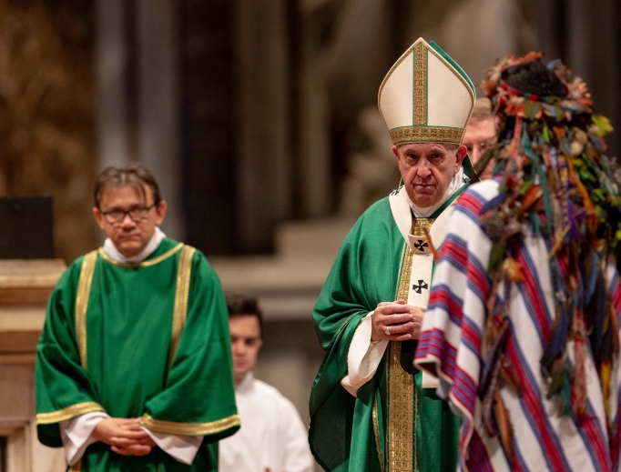 Pope Francis celebrates the closing Mass of the Amazon synod Oct. 27. Pope Francis celebrates the closing Mass of the Amazon synod Oct. 27.