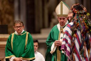 Pope Francis celebrates the closing Mass of the Amazon synod Oct. 27. Pope Francis celebrates the closing Mass of the Amazon synod Oct. 27.