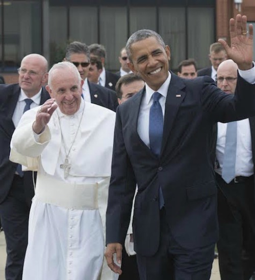 Pope Francis is greeted by President Barack Obama upon his arrival on Sept. 22 at Andrews Air Force Base in Washington. Pope Francis is greeted by President Barack Obama upon his arrival on Sept. 22 at Andrews Air Force Base in Washington.