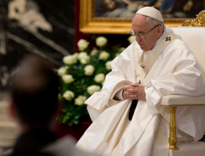 Pope Francis meditates during the Mass for the Missionaries of Mercy April 10. Pope Francis meditates during the Mass for the Missionaries of Mercy April 10.