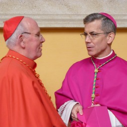 Cardinal Sean Brady, Primate of all Ireland, speaks with newly ordained Archbishop Charles Brown, Apostolic Nuncio to Ireland, after the archbishop was ordained by Pope Benedict XVI in St. Peter's Basilica.
Cardinal Sean Brady, Primate of all Ireland, speaks with newly ordained Archbishop Charles Brown, Apostolic Nuncio to Ireland, after the archbishop was ordained by Pope Benedict XVI in St. Peter's Basilica.
