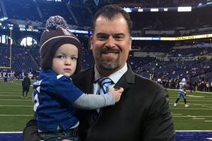Ryan Grigson, when in Indianapolis, holds his youngest of his six children, Jonah. Ryan Grigson, when in Indianapolis, holds his youngest of his six children, Jonah.