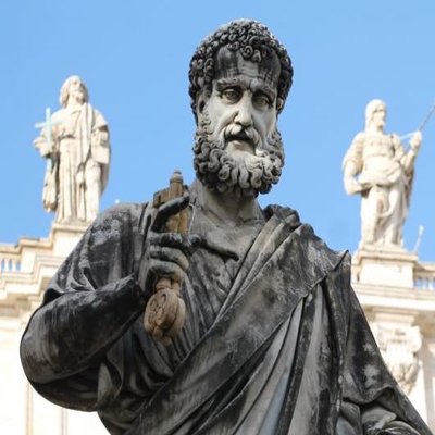 The statue of St. Peter holding the keys, outside St. Peter's Basilica. The statue of St. Peter holding the keys, outside St. Peter's Basilica.