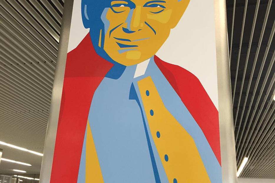 St. John Paul II banner in Krakow, Poland. St. John Paul II banner in Krakow, Poland.