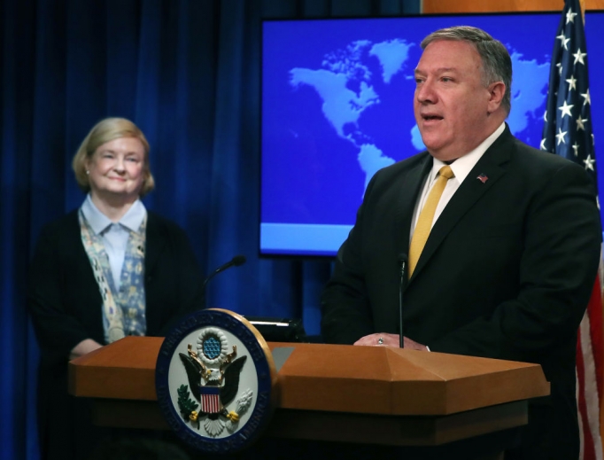 U.S. Secretary of State Mike Pompeo is joined by commission chair Mary Ann Glendon while announcing the formation of the new Commission on Unalienable Rights at a news conference at the Department of State on July 8 in Washington. U.S. Secretary of State Mike Pompeo is joined by commission chair Mary Ann Glendon while announcing the formation of the new Commission on Unalienable Rights at a news conference at the Department of State on July 8 in Washington.