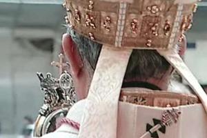 The Archbishop of Naples blesses the city with St. Januarius' liquefied blood. The Archbishop of Naples blesses the city with St. Januarius' liquefied blood.