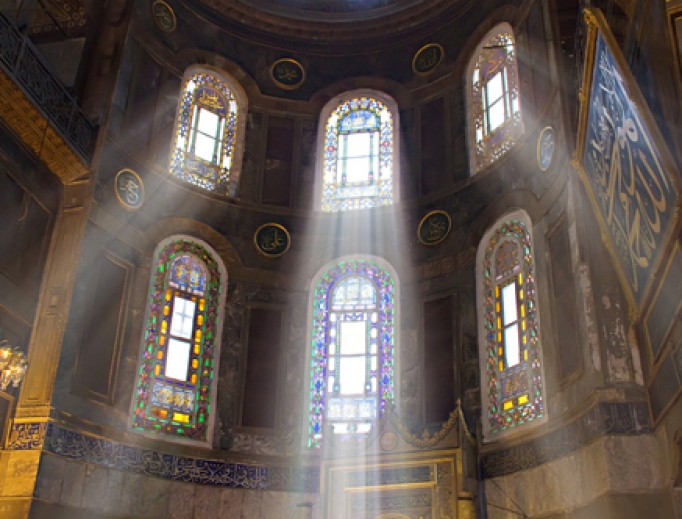 Light streaming into the Hagia Sophia in Istanbul. Light streaming into the Hagia Sophia in Istanbul.