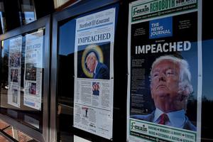 Above, newspaper front pages are on display Dec. 19 at the Newseum in Washington after President Donald Trump’s historic Dec. 18 impeachment by the U.S. House of Representatives.
Above, newspaper front pages are on display Dec. 19 at the Newseum in Washington after President Donald Trump’s historic Dec. 18 impeachment by the U.S. House of Representatives.