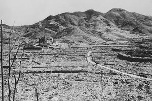Nagasaki, the heart of Catholicism in Japan, lies in ruins following the bombing of the city on Aug. 9, 1945. The remnants of the Catholic cathedral can be seen near the hills on the left side of the picture. Nagasaki, the heart of Catholicism in Japan, lies in ruins following the bombing of the city on Aug. 9, 1945. The remnants of the Catholic cathedral can be seen near the hills on the left side of the picture.
