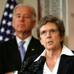 Sister Carol Keehan, president and CEO of the Catholic Health Association of the United States, talks about health care as Vice President Joseph Biden listens at the Eisenhower Executive Office Building of the White House July 8, 2009, in Washington. Sister Carol Keehan, president and CEO of the Catholic Health Association of the United States, talks about health care as Vice President Joseph Biden listens at the Eisenhower Executive Office Building of the White House July 8, 2009, in Washington.