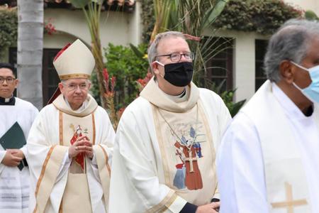 Archbishop José Gomez and Bishop Robert Barron take part in a special Mass at San Buenaventura Mission.