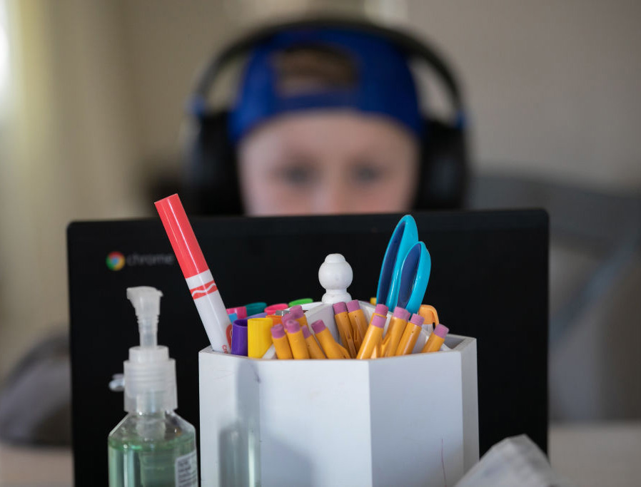Cam Eaton, 9, works on a Chromebook during a distance learning session on March 18, 2020, in New Rochelle, New York. Cam Eaton, 9, works on a Chromebook during a distance learning session on March 18, 2020, in New Rochelle, New York.