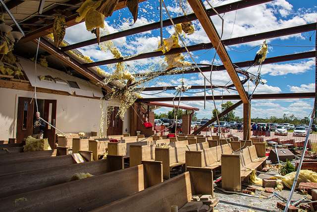 Tornado damage at St. John the Evangelist, Emory, Texas. Tornado damage at St. John the Evangelist, Emory, Texas.