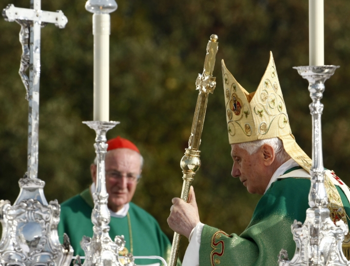 Pope Benedict XVI, with his good friend Cardinal Joachim Meisner of Cologne in the background, arrives for an open-air Mass in Freiburg, Germany, on the last day of a four-day-visit to his homeland of Germany in September 2011.
Pope Benedict XVI, with his good friend Cardinal Joachim Meisner of Cologne in the background, arrives for an open-air Mass in Freiburg, Germany, on the last day of a four-day-visit to his homeland of Germany in September 2011.