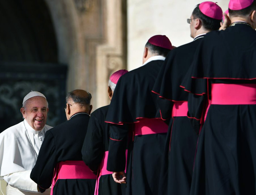 Pope Francis meets with cardinals during the weekly general audience on Nov. 14, 2018, at St. Peter's square in the Vatican.
Pope Francis meets with cardinals during the weekly general audience on Nov. 14, 2018, at St. Peter's square in the Vatican.