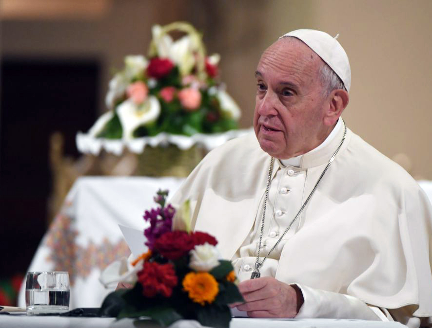 Pope Francis speaks as he meets with clergy at St Peter’s Cathedral in the Moroccan capital Rabat on March 31, 2019, on the second day of his two-day visit to Morocco.
Pope Francis speaks as he meets with clergy at St Peter’s Cathedral in the Moroccan capital Rabat on March 31, 2019, on the second day of his two-day visit to Morocco.
