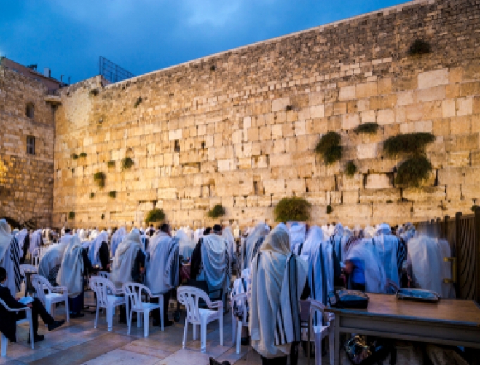 Morning prayers at the Western Wall. Morning prayers at the Western Wall.