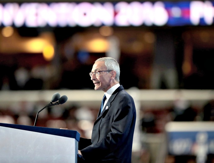 John Podesta, chairman of the Hillary Clinton presidential campaign, delivers a speech on the first day of the Democratic National Convention at the Wells Fargo Center, July 25 in Philadelphia, Pennsylvania. John Podesta, chairman of the Hillary Clinton presidential campaign, delivers a speech on the first day of the Democratic National Convention at the Wells Fargo Center, July 25 in Philadelphia, Pennsylvania.