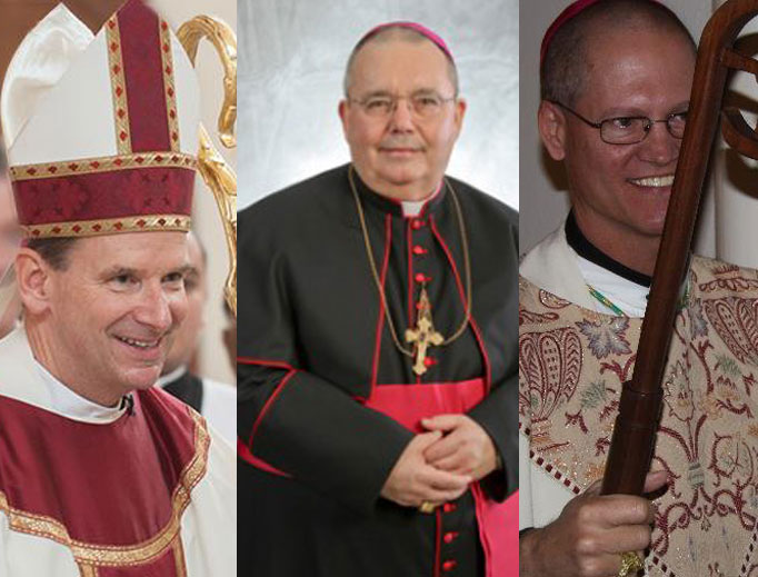 Left to right: Bishop Michael Burbidge, Auxiliary Bishop David Talley and Archbishop-elect Paul Etienne. Left to right: Bishop Michael Burbidge, Auxiliary Bishop David Talley and Archbishop-elect Paul Etienne.