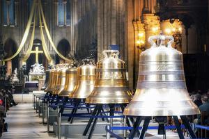 Nine new bells are displayed in the nave of Notre Dame Cathedral in Paris before being installed in 2013. Nine new bells are displayed in the nave of Notre Dame Cathedral in Paris before being installed in 2013.