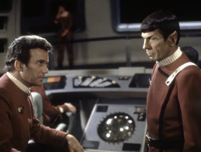 William Shatner (l) and Leonard Nimoy appear in Star Trek: The Wrath of Khan (1982). William Shatner (l) and Leonard Nimoy appear in Star Trek: The Wrath of Khan (1982).