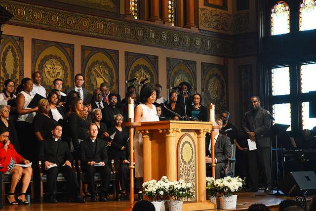 Sandra Green Thomas, president of the GU272 Descendants’ Association, speaks at the ‘Liturgy of Remembrance, Contrition and Hope’ at Georgetown University April 18. Sandra Green Thomas, president of the GU272 Descendants’ Association, speaks at the ‘Liturgy of Remembrance, Contrition and Hope’ at Georgetown University April 18.