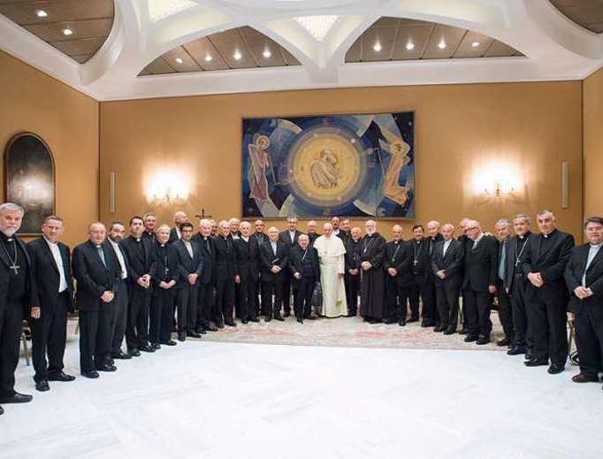Pope Francis with Chilean bishops at the Vatican, on May 17. Pope Francis with Chilean bishops at the Vatican, on May 17.