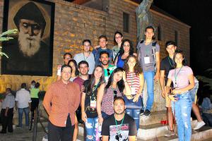 A group of Maronite Catholic youth visiting Lebanon from around the world to participate in the 2016 Maronite Academy in August, gather outside the entrance to the convent of Saint Maron in Annaya, where the tomb of St. Charbel is located. A group of Maronite Catholic youth visiting Lebanon from around the world to participate in the 2016 Maronite Academy in August, gather outside the entrance to the convent of Saint Maron in Annaya, where the tomb of St. Charbel is located.