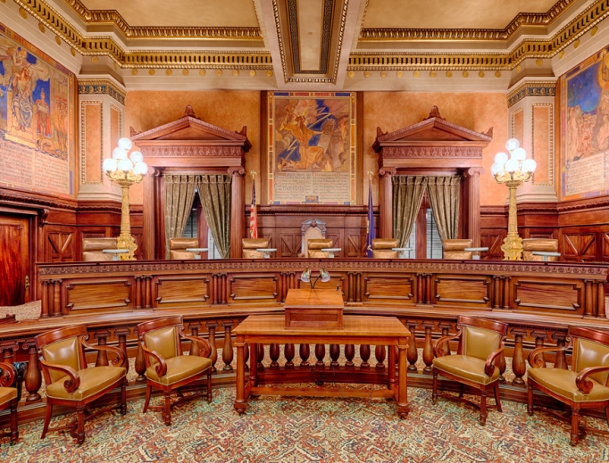 The Supreme Court Chamber in the Pennsylvania State Capitol building in Harrisburg. The Supreme Court Chamber in the Pennsylvania State Capitol building in Harrisburg.