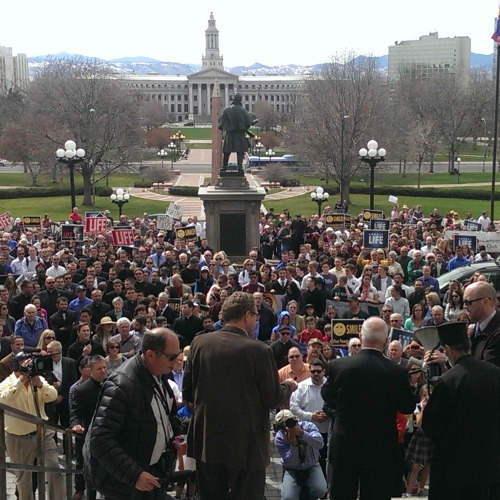 Archbishop Samuel Aquila of Denver leads an April 15 prayer rally at the Colorado Capitol. Archbishop Samuel Aquila of Denver leads an April 15 prayer rally at the Colorado Capitol.