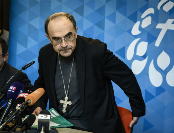 Cardinal Philippe Barbarin of Lyon, Francis, departs a news conference March 7 in Lyon, during which he announced that he will resign at a meeting with Pope Francis March 18, following his conviction for failing to report the sex abuse of minors by one of his priests. Cardinal Philippe Barbarin of Lyon, Francis, departs a news conference March 7 in Lyon, during which he announced that he will resign at a meeting with Pope Francis March 18, following his conviction for failing to report the sex abuse of minors by one of his priests.