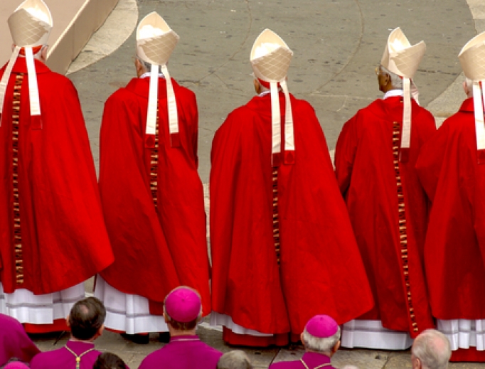 Cardinals donned in red during the funeral of Pope John Paul II in St. Peter Square, Vatican City on April 08, 2005. Cardinals donned in red during the funeral of Pope John Paul II in St. Peter Square, Vatican City on April 08, 2005.