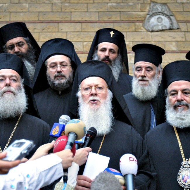 Ecumenical Patriarch Bartholomew I of Constantinople (c) addresses the media in Istanbul, Turkey. Church unity over the long-awaited Pan-Orthodox Church council is eroding just days before it is set to convene. Ecumenical Patriarch Bartholomew I of Constantinople (c) addresses the media in Istanbul, Turkey. Church unity over the long-awaited Pan-Orthodox Church council is eroding just days before it is set to convene.