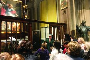 The Missionaries of the Divine Revelation offer ‘Catechesis With Art’ sessions in Rome, including at local churches and at the Vatican Museums and Sistine Chapel. Sister Priscilla Laureti (shown, c) in the Church of Our Lady of the Conception of the Capuchins in Via Veneto in Rome, with St. Michael painting and Padre Pio statue, says ‘the Lord speaks to us’ as well as participants during such tours. The Missionaries of the Divine Revelation offer ‘Catechesis With Art’ sessions in Rome, including at local churches and at the Vatican Museums and Sistine Chapel. Sister Priscilla Laureti (shown, c) in the Church of Our Lady of the Conception of the Capuchins in Via Veneto in Rome, with St. Michael painting and Padre Pio statue, says ‘the Lord speaks to us’ as well as participants during such tours.